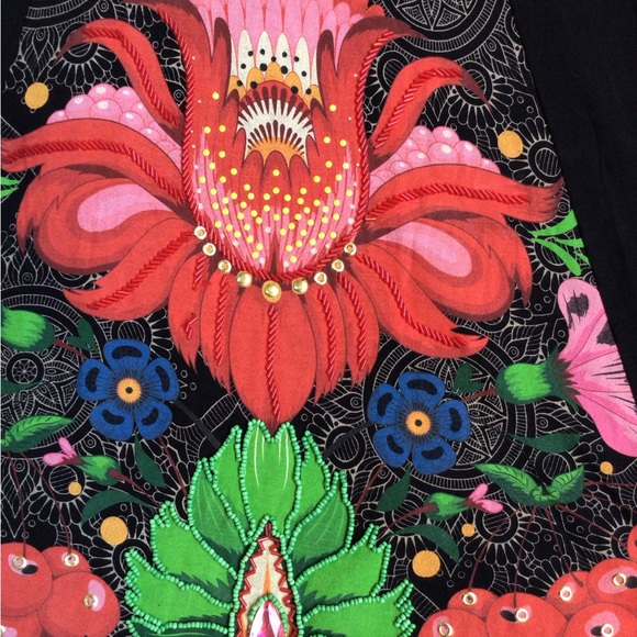 Desigual Black Red Floral Cotton Skirt Sz M - Picture 4 of 5